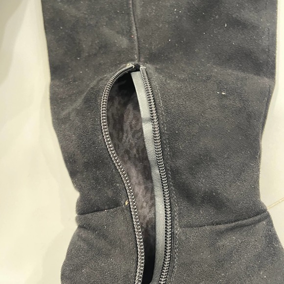 Rialto Black Gray Cordelia Patchwork Boots Zipper Suede Knee High Heel Almond 8M - Picture 9 of 14